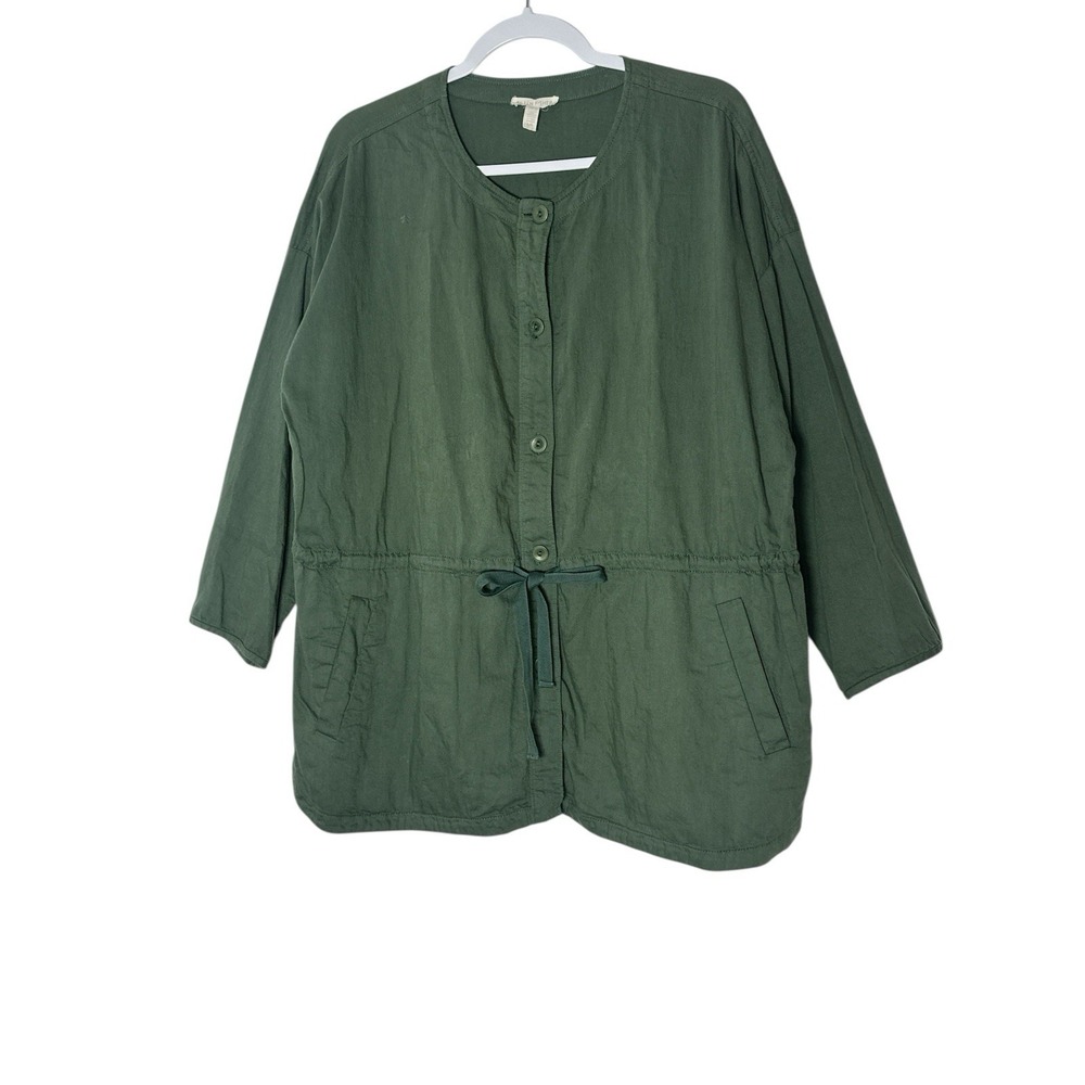 Eileen Fisher Jacket Women's Large Organic Cotton Lightweight Button Up Oversize